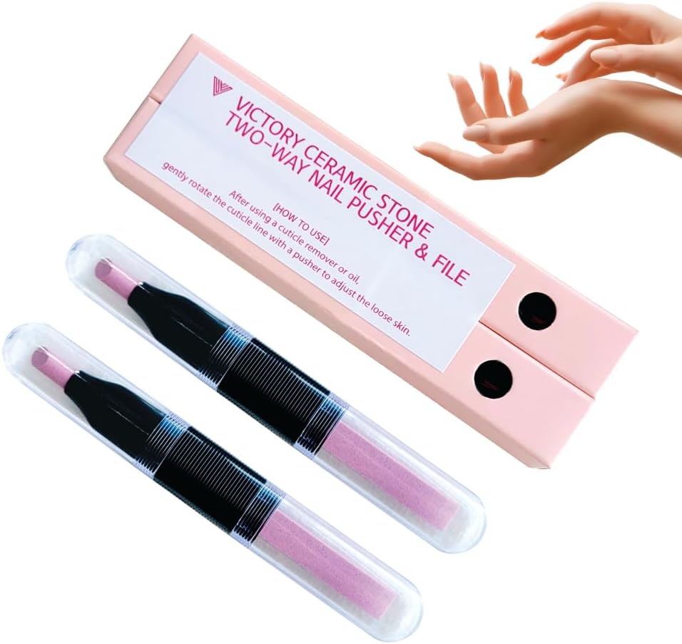 2PCS Victory Ceramic Stone Two-Way Nail Pusher & File (Black) Cuticle ...
