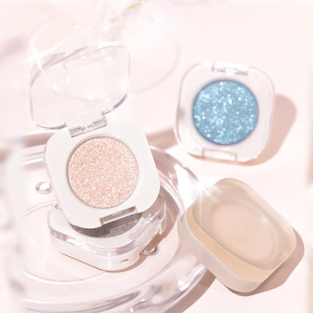 Sky Blue Metallic Eyeshadow Palette for Women, Single Monochrome Eye Shadow Makeup, Shiny Pressed Powder, Blendable Natural sombras para ojos, Holographic,Vegan,Travel -32