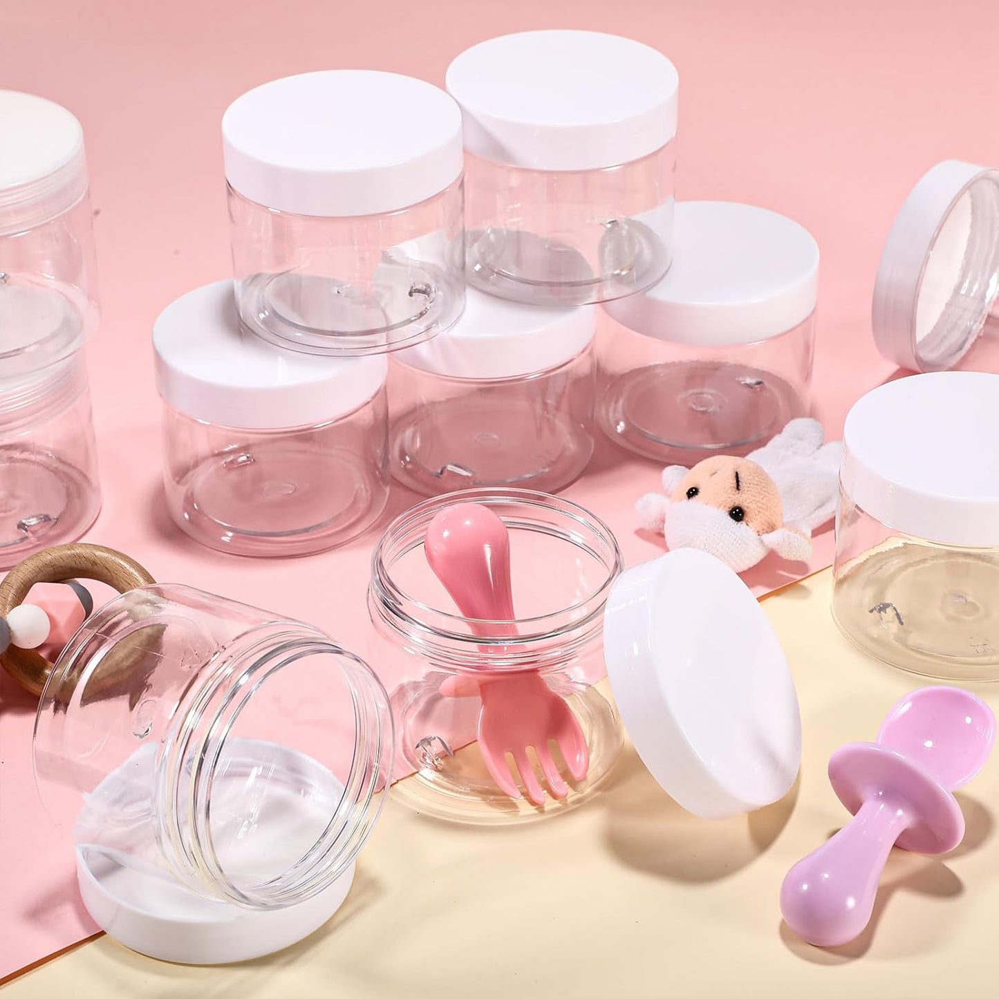 SATINIOR 36 Pieces 1 oz Plastic Jars with Lids Wide Mouth Airtight Reusable Container Acrylic Cosmetic Small Jars for Lotions Ointments Travel Toiletries Creams Make up Storage(White)