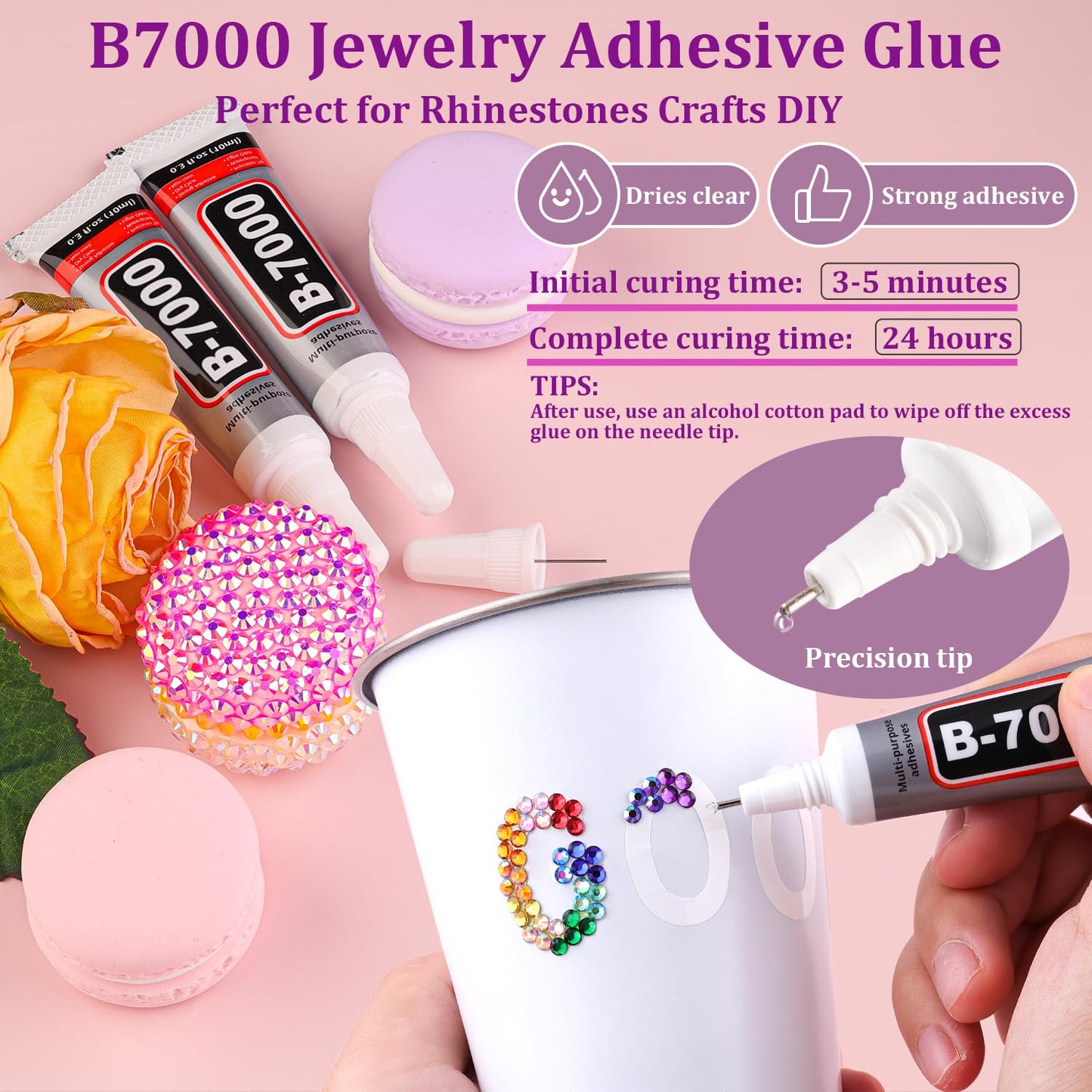 24000Pcs Resin Rhinestones for Bedazzling with Tweezers, Multicolor 3mm Rhinestones for Crafting with 3Pcs 10ml B7000 Jewelry Glue for DIY Crafts Clothing Tumblers Shoes Fabric Nail Art