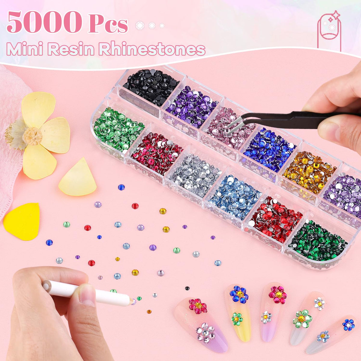 5000Pcs Small Resin Rhinestones for Nail Art, Colorful Rhinestone 2/3M ...