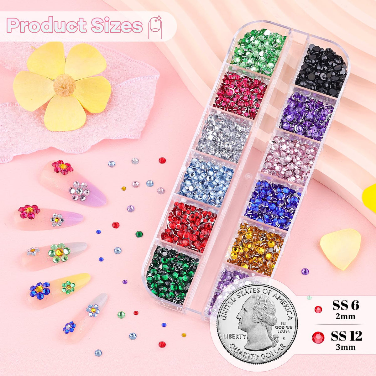 5000Pcs Small Resin Rhinestones for Nail Art, Colorful Rhinestone 2/3M ...