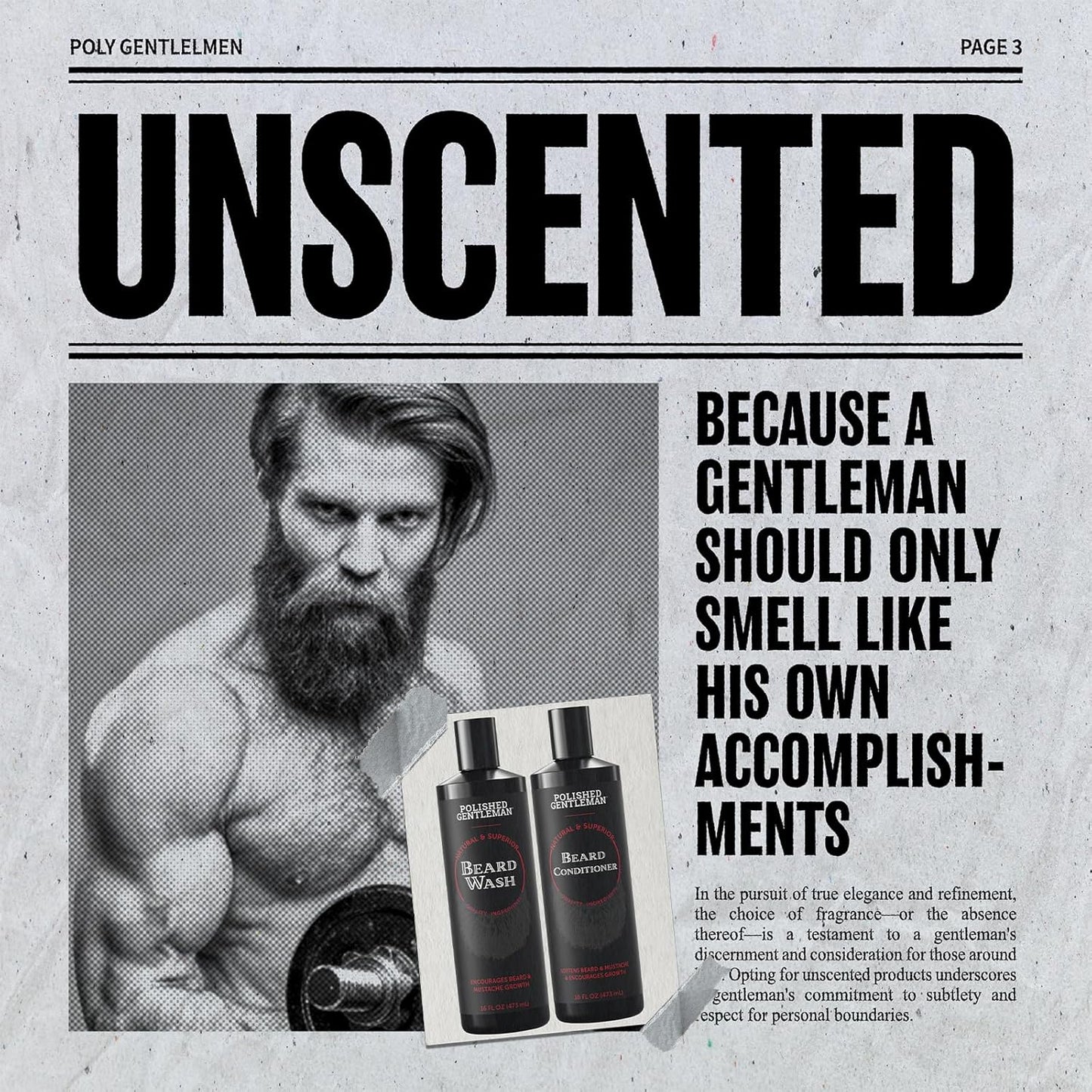 Polished Gentleman Beard Wash and Conditioner Set - Softens and Strengthens - Beard Shampoo with Growth Oil - Moisturizer & Beard Thickener - Tea Tree Unscented - Paraben-Free & Sulfate-Free (16oz)